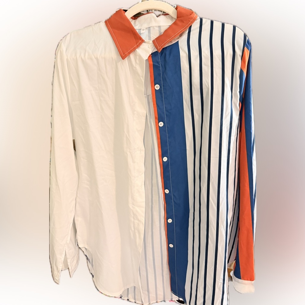 Colorblock Striped Button Down Shirt